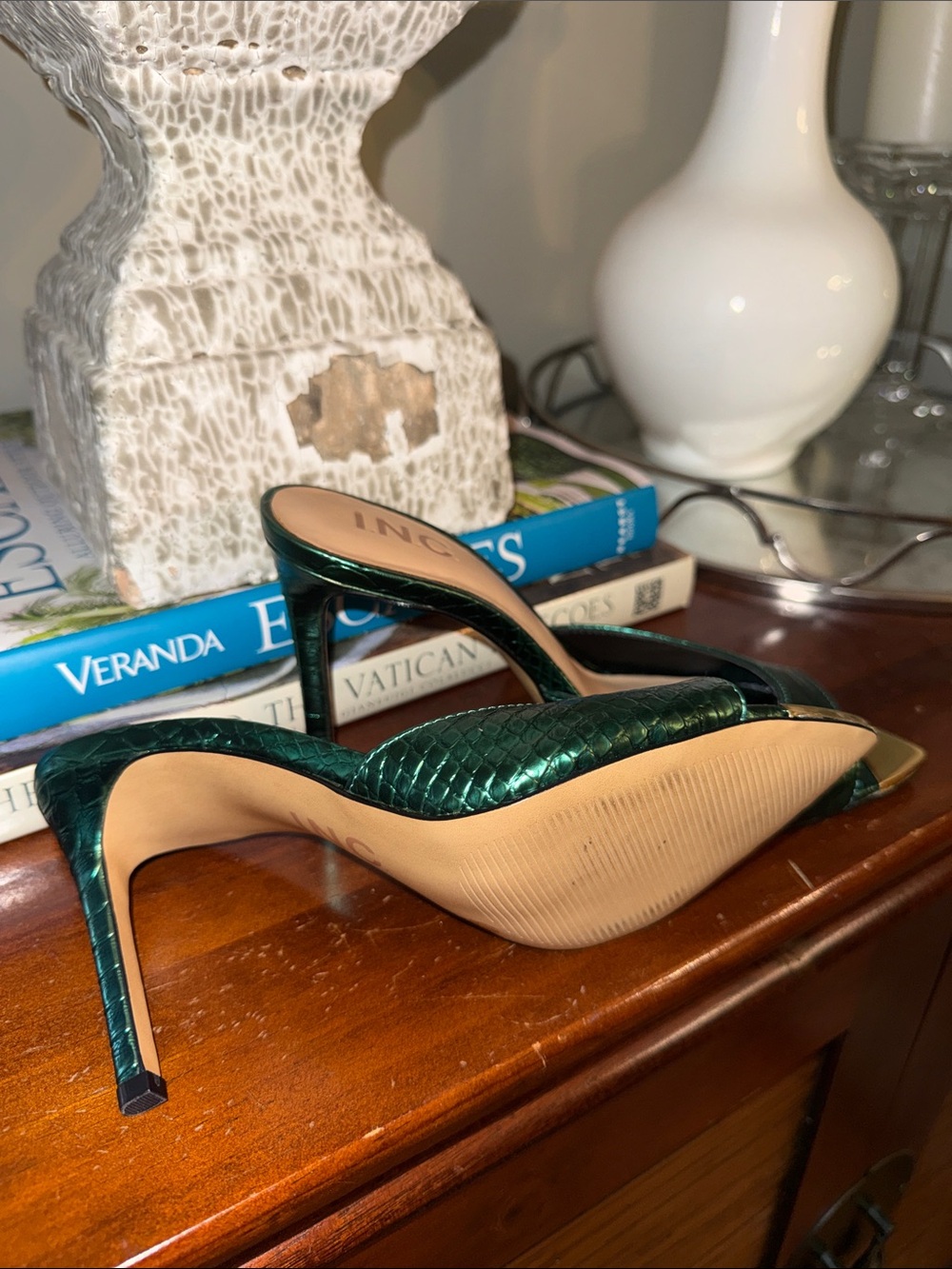 INC 
Amra Dress Slide Sandals,Emerald Snake Print - Picture 5 of 5
